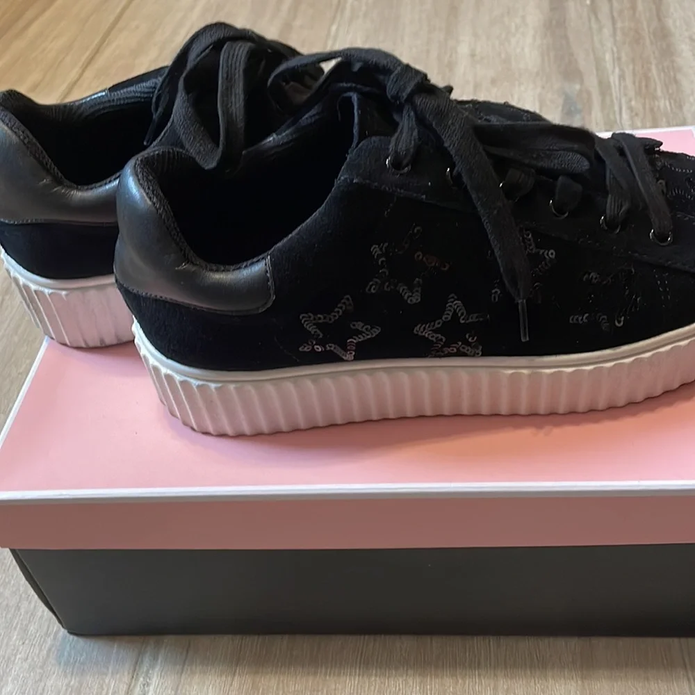 ☀️☀️Luxury Rebel Black LR -Tinella so cute sequence star sneakers☀️☀️☀️ - Picture 5 of 10